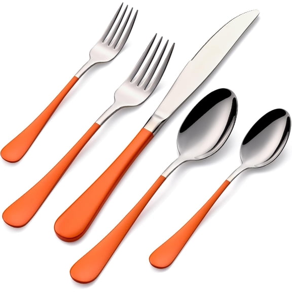 20-Pieces Orange Silverware Sets for 4,Orange Handle Stainless Steel Cutlery Set, Include Forks Spoons and Set, Dishwasher Safe Utensil Sets for Restaurant