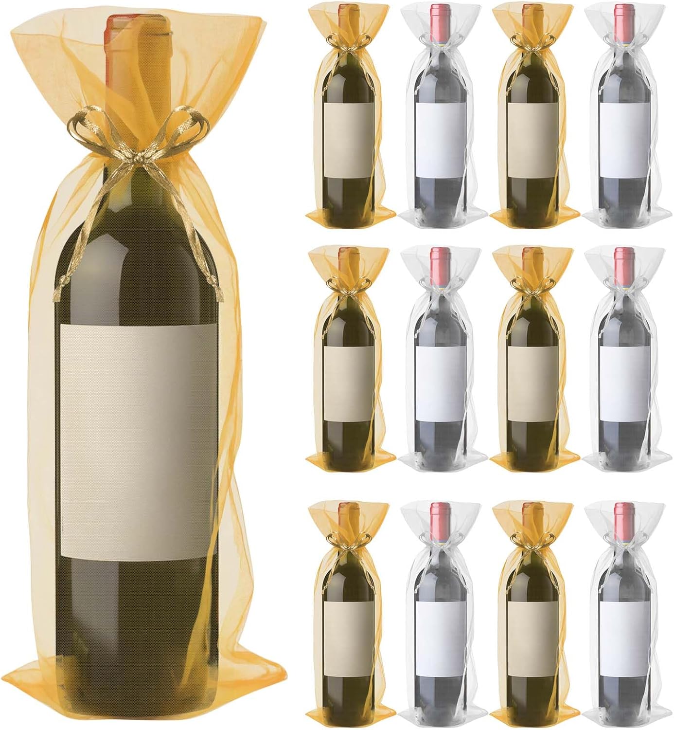 20 Pieces Organza Wine Bags, 14.6 x 5.5 Inch Wine Gift Bag with