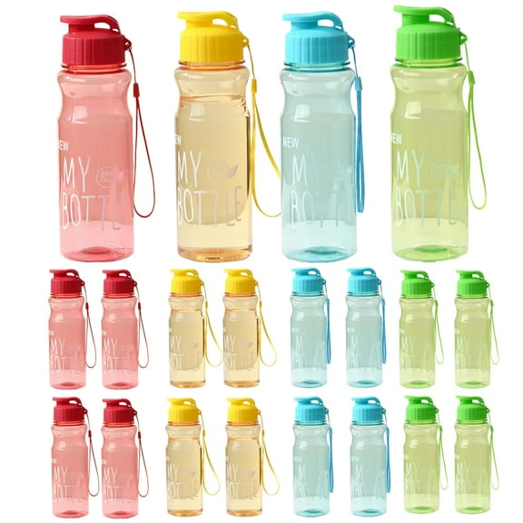 20 Pieces Plastic Water Bottles for Adults Bulk 17 oz Sport Drink Bottles with Handle Strap Lightweight Leakproof Drink Flip Top cups for Party Outdoor(Bright Color)