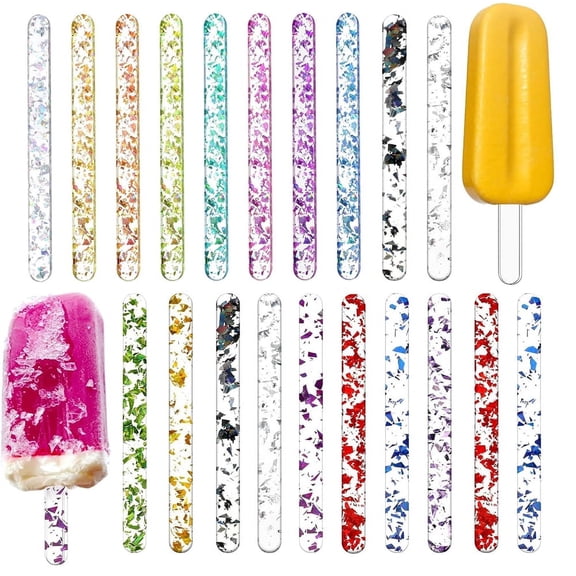 20 Pieces Popsicle Mold Sticks,Reusable Acrylic Popsicle Sticks,4.5 Inch Colorful DIY Ice Pop, Cake Pop,Lollipop Sticks,Kids Handicraft,Candy Desert Making Crafts(Color mixing)