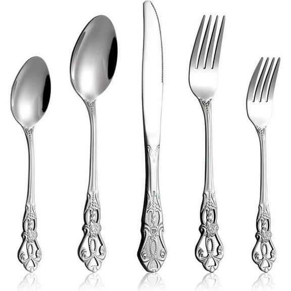 20 Pieces Retro Royal Silverware, Stainless Steel Flatware Set, Dishwasher Safe Dinnerware Set Including Forks Spoons and Knives