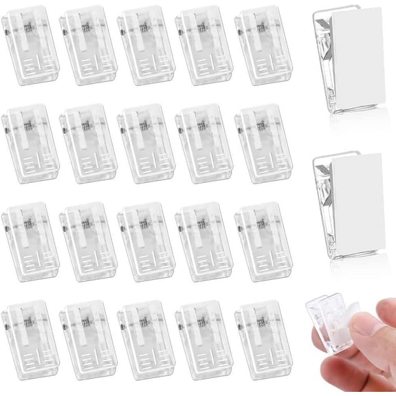 20 Pieces Self Adhesive Clips, Tapestry Sticky Wall Photo Poster Plastic Hanging Spring Light Clips for Office Christmas Decoration, Clear
