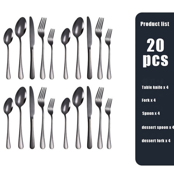20 Pieces Silverware Set, Stainless Steel Flatware Cutlery Set for 4, Fancy Tableware Eating Utensils for Home Kitchen Restaurant Hotel，Black