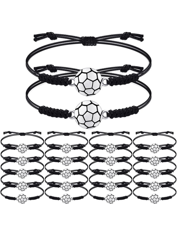 20 Pieces Soccer Charm Bracelets Bulk Soccer Birthday Party Favors Sport Bracelets Jewelry Adjustable Game Day Gifts for Team Coach Players Women Men