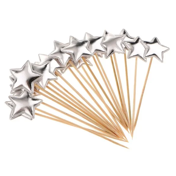 20 Pieces Star Cake Cupcake Topper For Birthday/Wedding Party Decor Silver