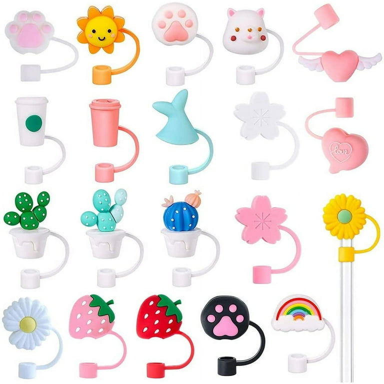 20 Pieces Straw Cover Cap Reusable Silicone Straw Toppers Drinking