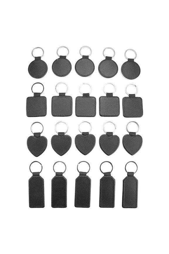 20 Pieces Sublimation Blank Keychains PU Leather Keychain Pendant Heat Transfer Keychain Ornament for DIY Crafts Making,white & black