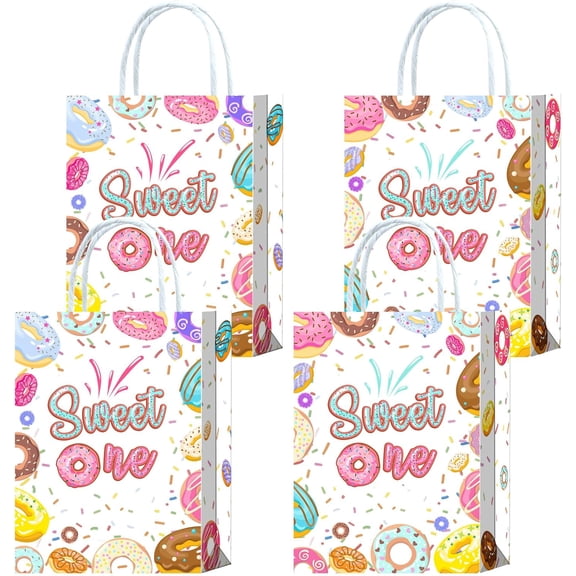 20 Pieces Sweet One Donut First Birthday Party Favors Bags,Donut 1st Birthday Goody Gift Snacks Treat Candy Party Favors Bags with Handles for Kids Adults Sweet One Donut Theme Party Decorations