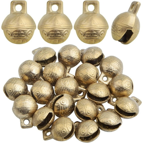 20 Pieces Vintage Bronze Jingle Charms - Tibetan Brass Indian Bells for Pet Dog Collar, Crafting, Home Door Decoration - Medium Craft Pendants