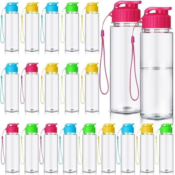 20 Pieces Water Bottle Bulk 17 oz Plastic Water Bottles Bulk Gym Sports Adults Reusable Large Bottles with Leak Proof Flip Top for Party Outdoor (Regular Style,Colorful)
