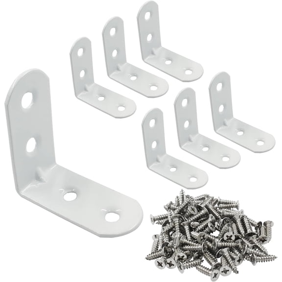 20 Pieces White Corner Bracket L Shape Bracket, 1.5 Inch x 1.5 Inch x 0.73 Inch/ 40 x 40 x 1.5 mm Iron Right Angle Bracket for Table, Furniture, Shelf Metal Joint Angle Bracket with Screws