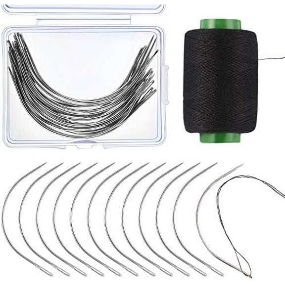 20 Pieces Wig C Curved Sewing Needles for Hair with 328 Yard Thread for Wig Making, Blocking Knitting, Modelling and Crafts