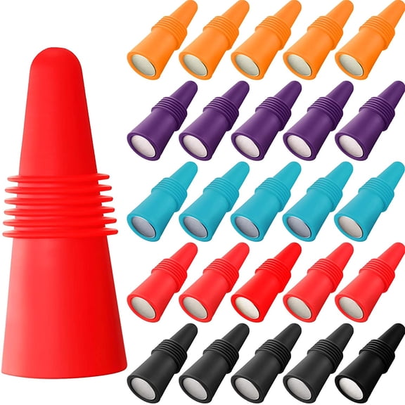 20 Pieces Wine Bottle Stopper Silicone Bottle Sealer Beverage Plug Stopper Rubber Wine Corks with Grip Keeping Fresh Leak Proof for Bar, Kitchen, Holiday Party, Wedding (Assorted Color)