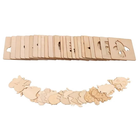 20 Pieces Wooden Painting Stencils Set for DIY Art and Drawing Projects Educational Wood Doodle Template Puzzle for Creative Learning and Artistic Skill Development Khaki