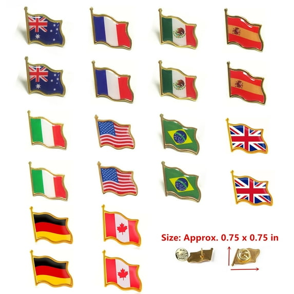 20 Pieces of 10 Country National Flag Lapel Pin Badge Brooches Metal Emblems