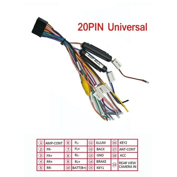 20 Pin Wire Harness Plug For 1 or 2 DIN Android Stereo Radio Power Cable Adapter