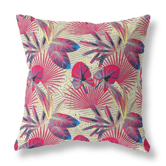 20†Pink Yellow Tropical Indoor Outdoor Throw Pillow