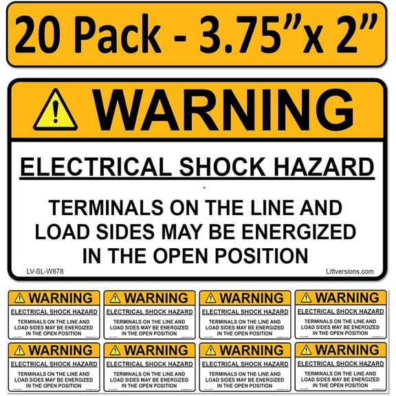20 Pk 3.75"x 2" Solar NEC Complaint Warning Electrical Shock Hazard Terminals on the lineOpen Position Labels