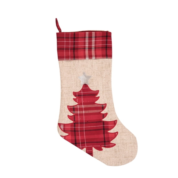 20" Plaid Christmas Tree & Cuff Hanging Large Christmas Stocking