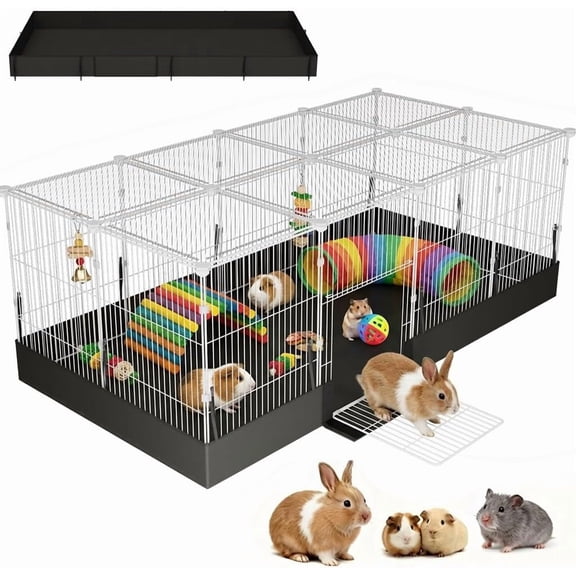 20 Planes Guinea Pig Cages Enclosed Hamster Cage with Transparent Top & Waterproof Liner, Expandable Cage for Guinea Pigs, Metal Wire Yard Fence Rabbit Cage
