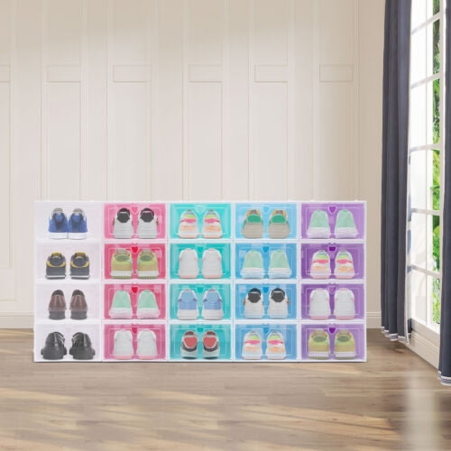 20×Plastic Shoe Container Foldable Shoe Box Organizer Stackable 33*23*14cm