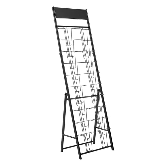 20 Pocket Portable Metal Brochure Display Rack Floor Standing Magazine Literature Holder for Shop Office Exhibition Trade Show Black