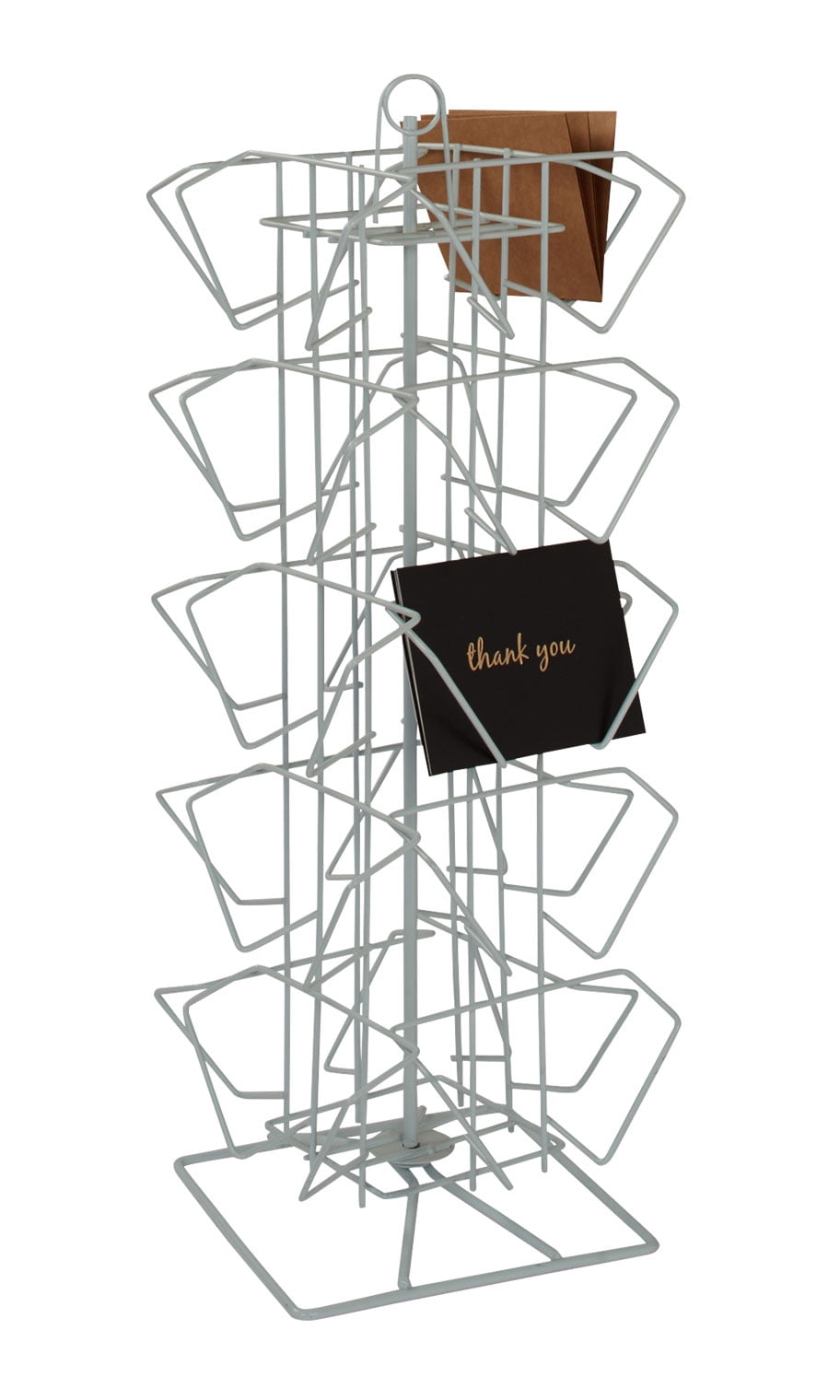 White Lacquered Metal Rotating Postcard Rack with Round Base