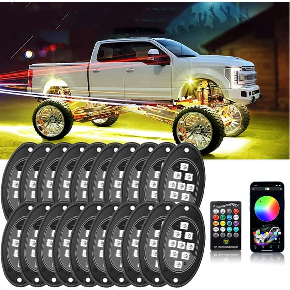 20 Pods Led Rock Lights for Trucks, RGB LED High Brightness Multifunction Neon Underglow Kit Waterproof Car Light with APP/RF Control, Rock Lights for Pickup Off Road RZR SUV ATV UTV