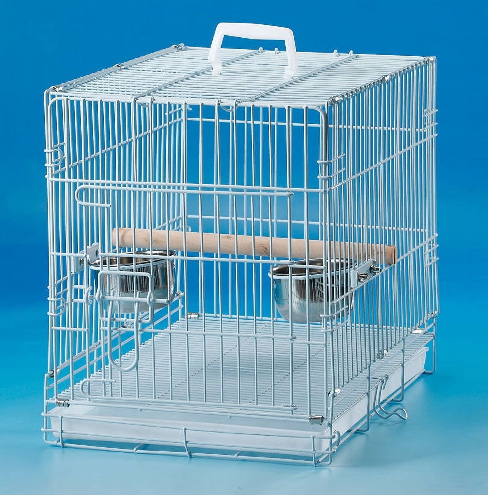 20" Portable Travel Veterinary Bird Parrot Wire Carrier Cage with Wooden Stand Perch & Stainless Steel Bowls