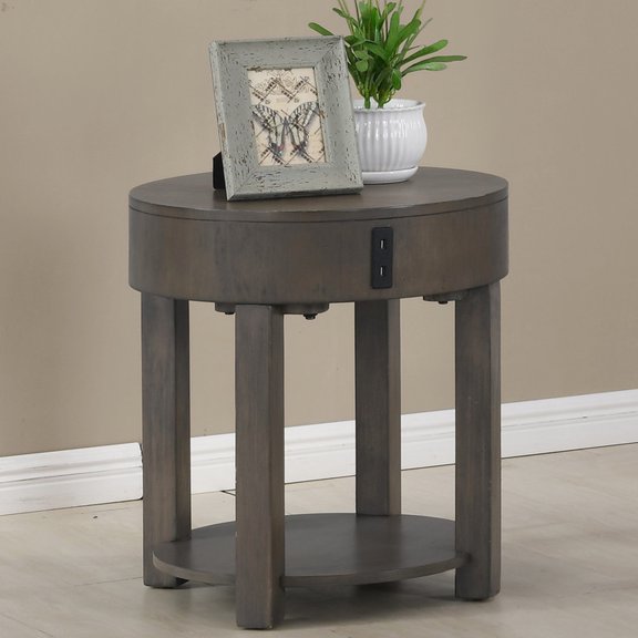 20" Ports End Table, Brown , Round & Support With Bottom Shelf
