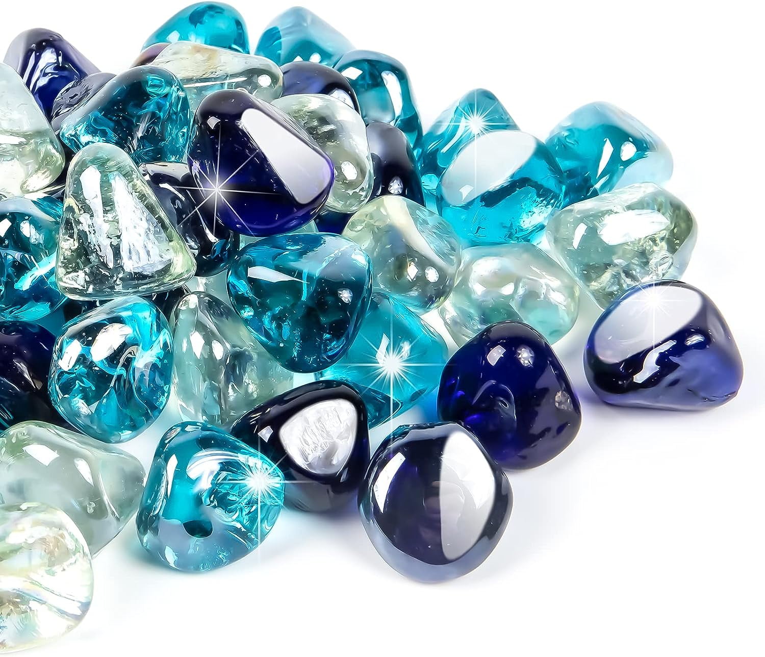 20 Pound Fire Glass Diamonds 1 Inch, Fire Pit Glass Rocks for Gas