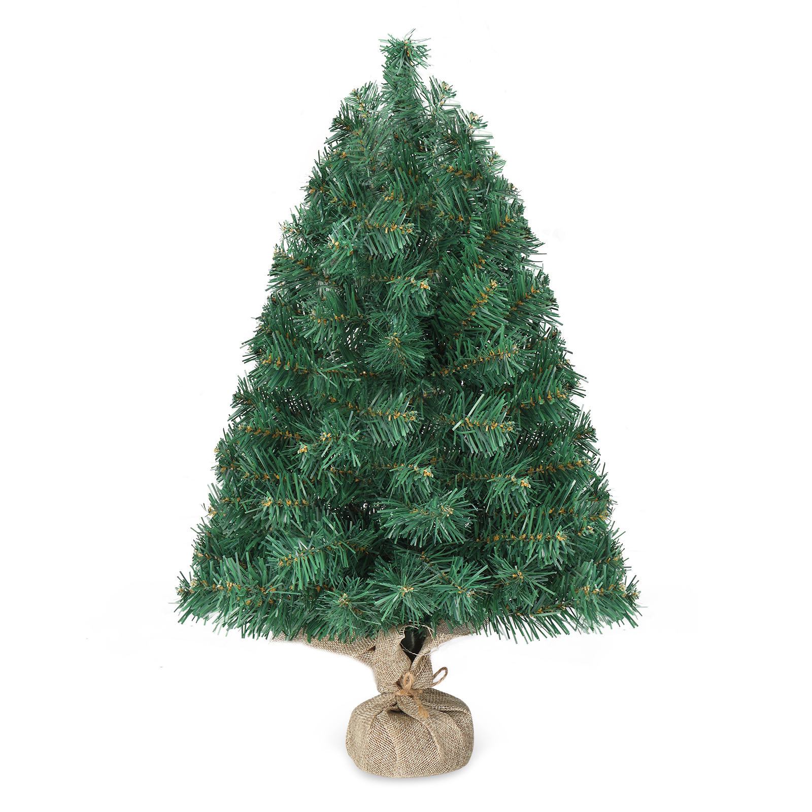 20 in Pre-lit Artificial Mini Christmas Tree, Pre-Decorated with 30 Warm White LED Lights 3 Modes, Premium PVC Wood Base for Home Office Store Holiday Deco, Green