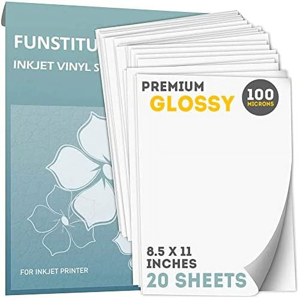 20 Premium Printable Vinyl Sticker Paper for Inkjet Printer - 8.5x11 inches  Glossy Decal Waterproof Vinyl Sticker Paper - Printable Permanent Vinyl