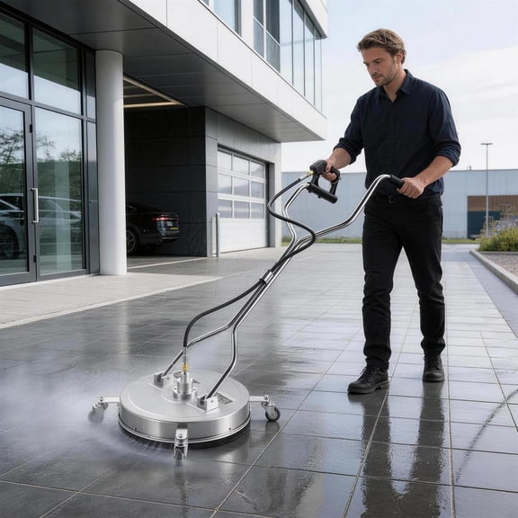 20" Pressure Washer Surfaces Cleaner with Handles, Stainless Steel Surfaces Cleaner with 4 Wheels for Driveways, Pathway, Sidewalks, Patios, Decks, 4500 PSI with 3/8" Quick Connector Kit