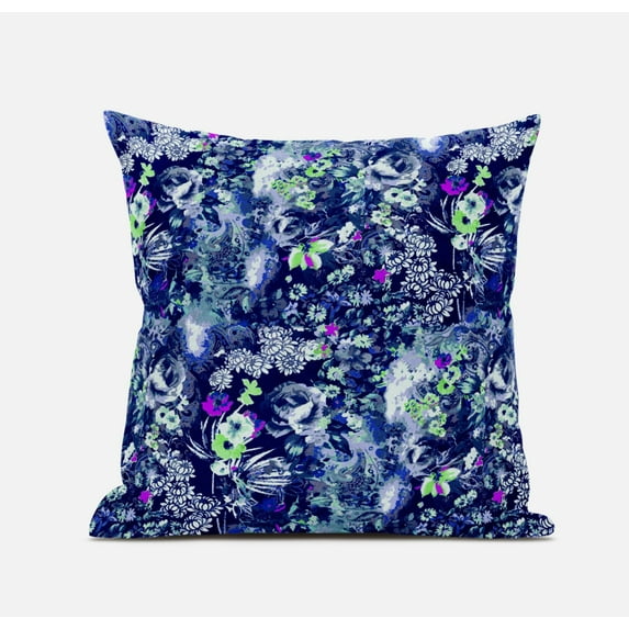 20" Purple Blue Springtime Zippered Suede Throw Pillow
