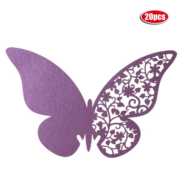 20 Purple Butterfly-Shaped Hollow Name Place Cards for Wine Glass Table Decor at Weddings