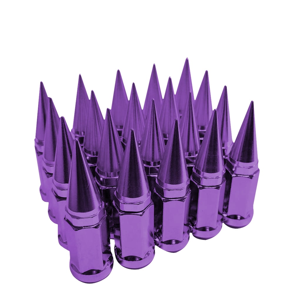 20 Purple Universal 2pc Extended Spike Lug Nut M14x1.5 Conical