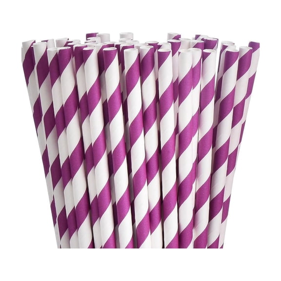 20 Purple and White Striped Paper Straws, Biodegradable Disposable Drinking Straws for Valentine's Day, Halloween, Bridal Shower, Brithday, New Year, Carnival Themed Party Decoration