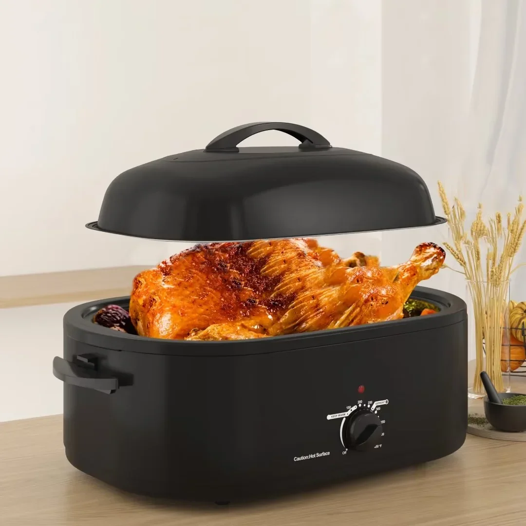 20 QT Electric Roaster Oven Stainless Steel Roaster Pan for Turkey Black