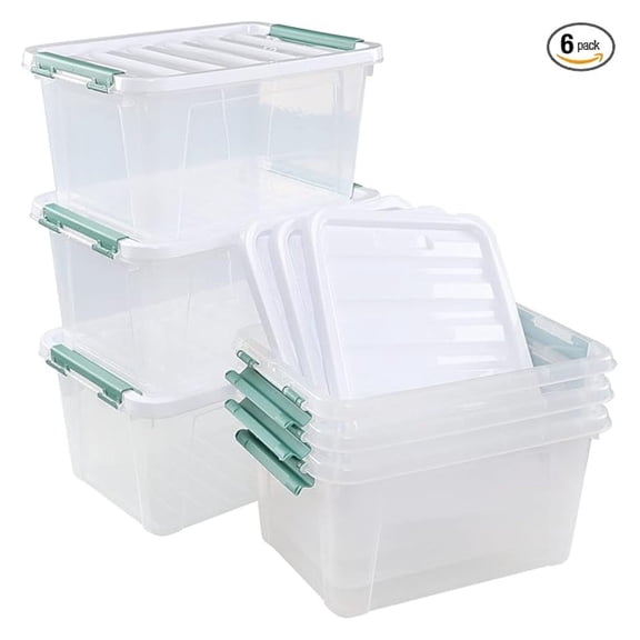20 Qt Storage Containers 6 Pack, Clear Plastic Bins with Lids & Latches - Organizing Boxes for Home, Kitchen, Bathroom, Snacks, Cosmetics, Toys, 20 Quart