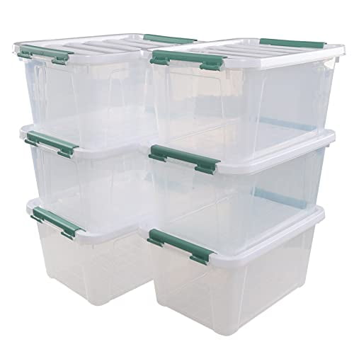 20 Quart Clear Latching Boxes, Plastic Storage Bins with Lids Set of 6