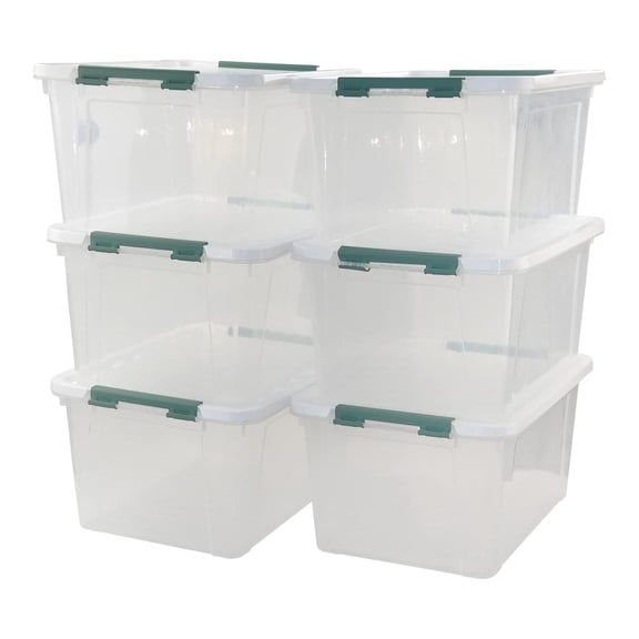 20 Quart Clear Plastic Bin with Lid, Latching Storage Box, 6 Packs