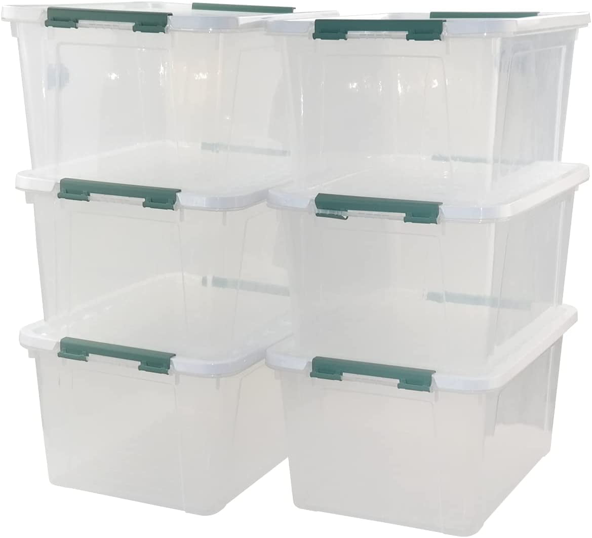 20 Quart Clear Plastic Bin with Lid, Latching Storage Box, 6 Packs ...