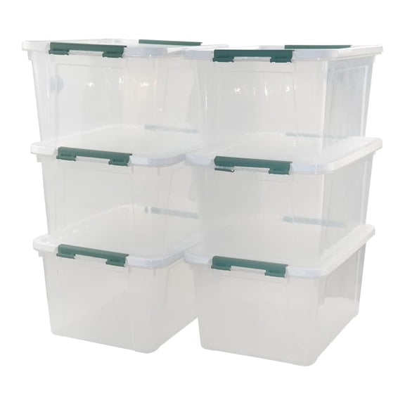 20 Quart Clear Plastic Bin with Lid, Latching Storage Box, 6 Packs
