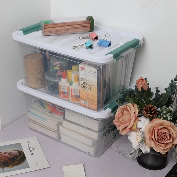 20 Quart Clear Stackable Storage Box, 6-Pack Plastic Container with Latching Lid for Home Organization