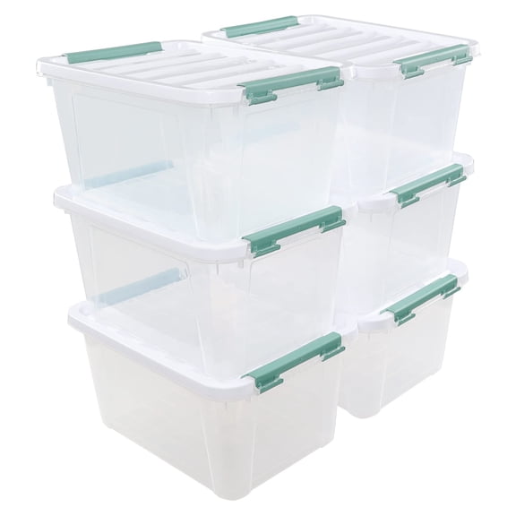 20 Quart Clear Storage Bin with Lid, 6 Pack Plastic Latching Container Box for Kitchen Office Bedroom Car Trunk, Stackable Organizer for Snacks Toys Towels Handicrafts, Clear
