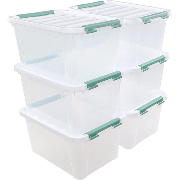 20 Quart Clear Storage Bin with Lid, 6 Pack Plastic Latching Container Box