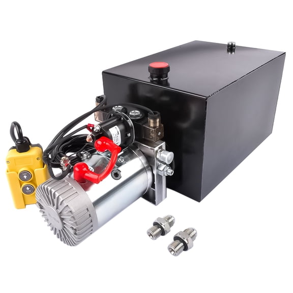 20 Quart Double Acting 12V DC Hydraulic Pump for Dump Trailers - SAE #6 Port, 3200 PSI, 5 Gal Reservoir, Remote Control Included