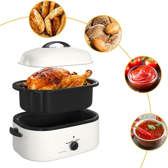20 Quart Electric Roaster Oven with Self-basting Lid, Turkey Roaster Oven with Removable Pan and Rack, White