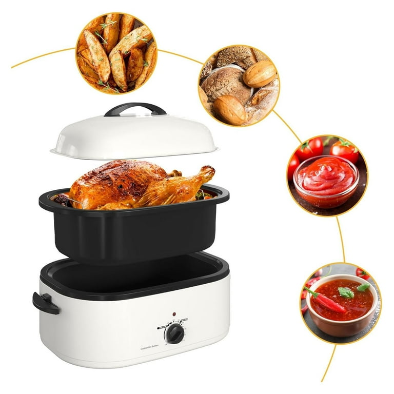 20 Quart Electric Roaster Oven with Self basting Lid Turkey Roaster Oven with Removable Pan and Rack White